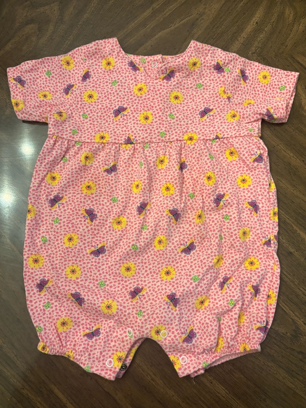 Vintage Pink Baby Floral & Butterfly Romper